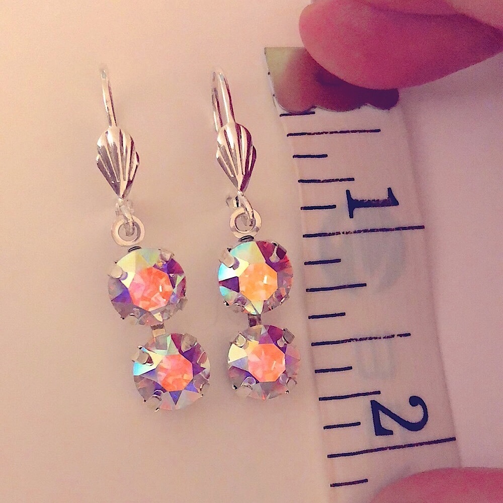 Aurora Borealis + Silver Crystal Drop Earrings - Picture 9 of 11